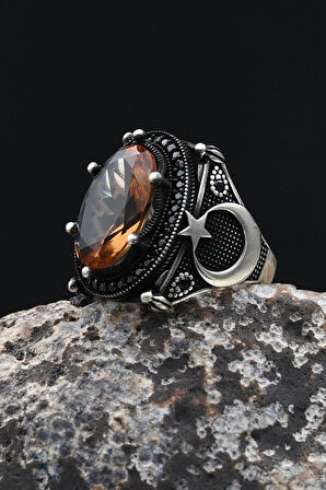 Ay Yıldızlı - Ay Yıldız  Zultanit Taşlı 925 Ayar Gümüş Erkek Yüzük 902348