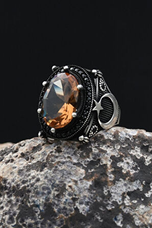 Ay Yıldızlı - Ay Yıldız  Zultanit Taşlı 925 Ayar Gümüş Erkek Yüzük 902348