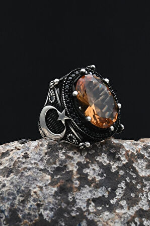 Ay Yıldızlı - Ay Yıldız  Zultanit Taşlı 925 Ayar Gümüş Erkek Yüzük 902348