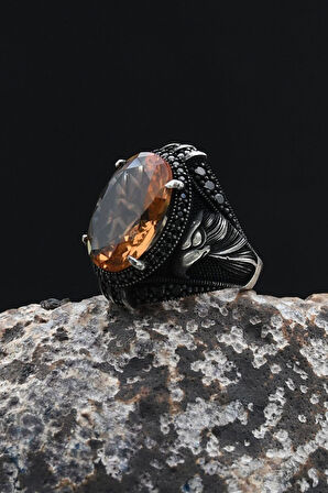 Zultanit Taşlı Kartal Figürlü 925 Ayar Gümüş Erkek Yüzük 902352