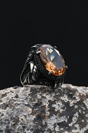 Zultanit Taşlı Kartal Figürlü 925 Ayar Gümüş Erkek Yüzük 902352