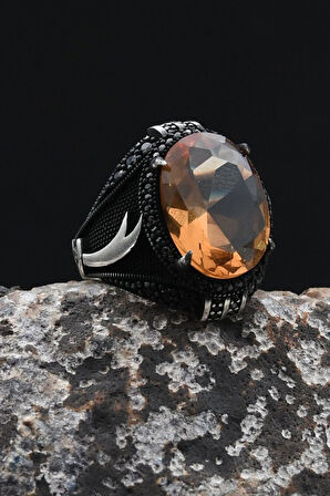 Zultanit Taşlı Hz. Ali Zülfikar Figürlü 925 Ayar Gümüş Erkek Yüzük 902356