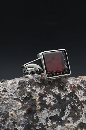 Akik Taşlı Hz. Ali Zülfikar Figürlü 925 Ayar Gümüş Yüzük 902360