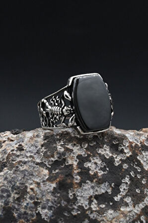 Oniks Taşlı  Akrep Figürlü 925 Ayar Gümüş Yüzük 902361