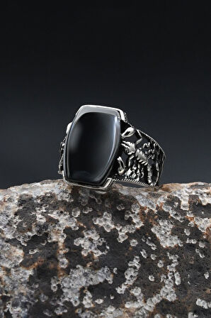 Oniks Taşlı  Akrep Figürlü 925 Ayar Gümüş Yüzük 902361