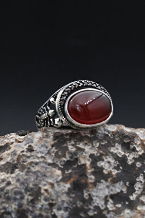 Akik Taşlı Akrep Figürlü 925 Ayar Gümüş Yüzük 902362