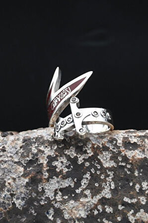 Hz. Ali Zülfikar Kılıcı Mineli Ayarlanabilir (Free Size) 925 Ayar Gümüş Erkek Yüzük 902366