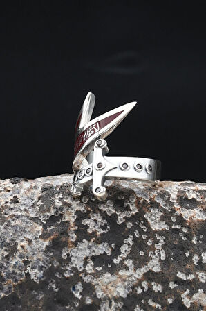 Hz. Ali Zülfikar Kılıcı Mineli Ayarlanabilir (Free Size) 925 Ayar Gümüş Erkek Yüzük 902366