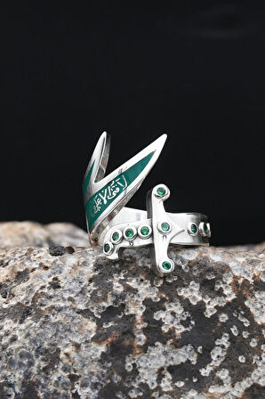 Hz. Ali Zülfikar Kılıcı Mineli Ayarlanabilir (Free Size) 925 Ayar Gümüş Erkek Yüzük 902367