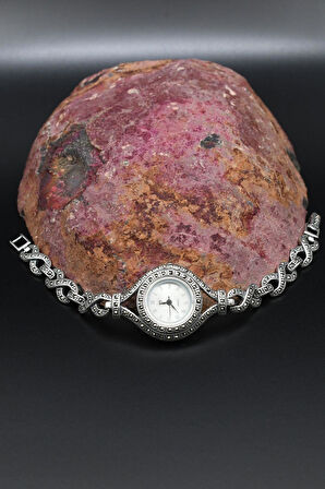 925 Ayar Gümüş Kadın Saati (Kadın Gümüş Saat) Markazit Taşlı 902369