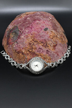 925 Ayar Gümüş Kadın Saati (Kadın Gümüş Saat) Markazit Taşlı 902369