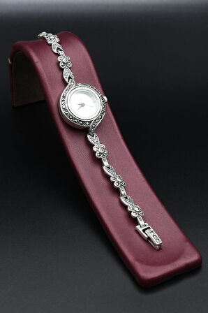 925 Ayar Gümüş Kadın Saati (Kadın Gümüş Saat) Markazit Taşlı 902370