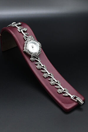 925 Ayar Gümüş Kadın Saati (Kadın Gümüş Saat) Markazit Taşlı 902371