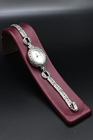 925 Ayar Gümüş Kadın Saati (Kadın Gümüş Saat) Markazit Taşlı 902374