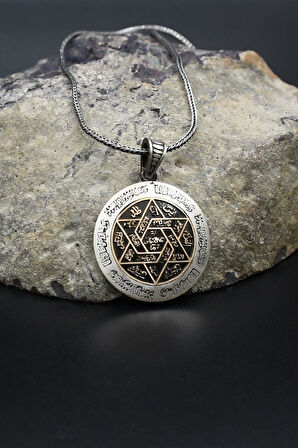 Hz. Süleyman Mührü 925 Ayar Gümüş Kolye Zincir 902381