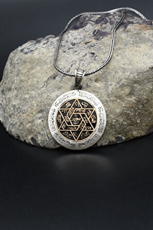 Hz. Süleyman Mührü 925 Ayar Gümüş Kolye Zincir 902381