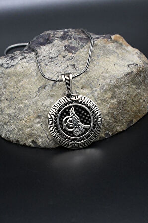 Osmanlı Tuğralı Grek Desenli 925 Ayar Gümüş Kolye Zincir 902383