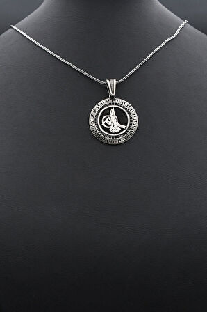 Osmanlı Tuğralı Grek Desenli 925 Ayar Gümüş Kolye Zincir 902383