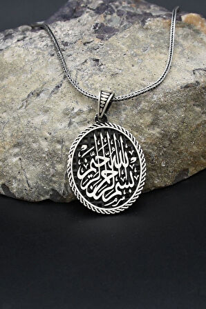 Bismillahirrahmanirrahim - Besmele Yazılı 925 Ayar Gümüş Kolye Zincir 902385