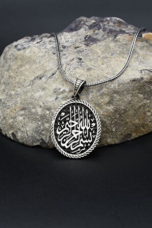 Bismillahirrahmanirrahim - Besmele Yazılı 925 Ayar Gümüş Kolye Zincir 902385