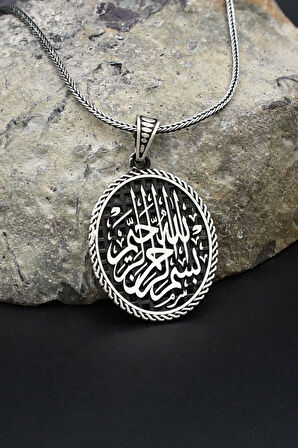 Bismillahirrahmanirrahim - Besmele Yazılı 925 Ayar Gümüş Kolye Zincir 902385
