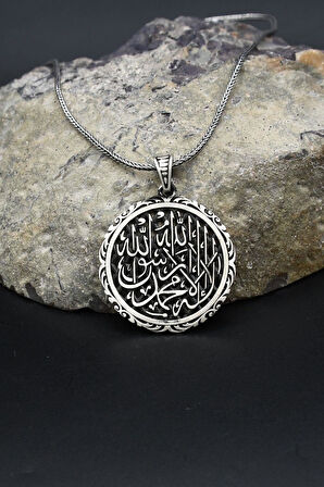 Kelime-i Tevhid Yazlı 925 Ayar Gümüş Kolye Zincir 902388