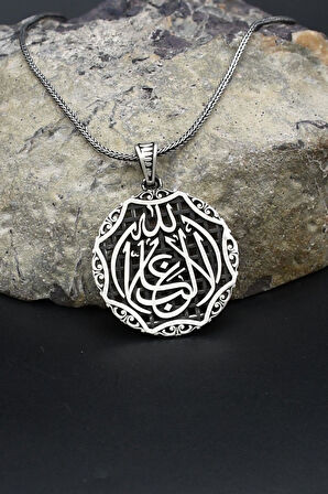 La Galibe Illallah - ALLAH'TAN BAŞKA GALİP YOKTUR Yazlı 925 Ayar Gümüş Kolye Zincir 902389