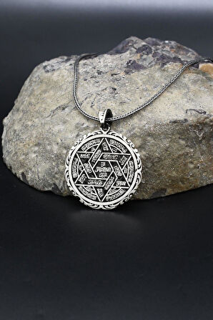 Hz. Süleyman Mührü 925 Ayar Gümüş Kolye Zincir 902390