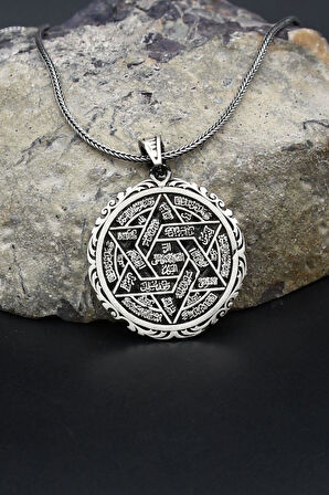 Hz. Süleyman Mührü 925 Ayar Gümüş Kolye Zincir 902390