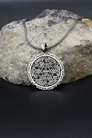 Hz. Süleyman Mührü 925 Ayar Gümüş Kolye Zincir 902390