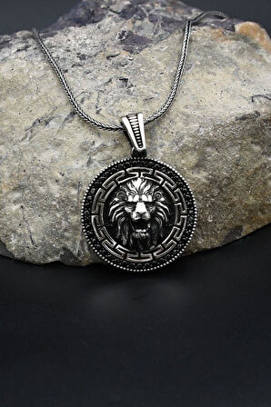 Grek Desenli Aslan Figürlü 925 Ayar Gümüş Kolye Zincir 902392