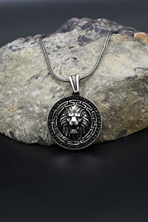 Grek Desenli Aslan Figürlü 925 Ayar Gümüş Kolye Zincir 902392