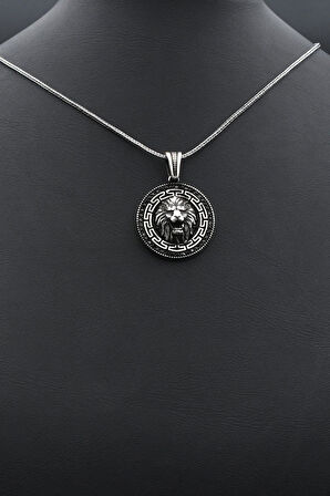 Grek Desenli Aslan Figürlü 925 Ayar Gümüş Kolye Zincir 902392