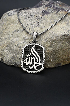 hamd olsun Arapça Yazlı 925 Ayar Gümüş Kolye Zincir 902393