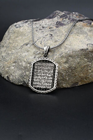 Ayetel Kürsi Yazılı 925 Ayar Gümüş Kolye Zincir 902396