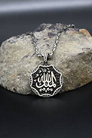El Mülkü Lillah - Mülk Allahındır - Mülk Sahibi Allah Dır Yazılı 925 Ayar Gümüş Kolye Kral Zincir 2Mm 902421