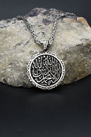 Kelime-i Tevhid Yazlı 925 Ayar Gümüş Kolye Kral Zincir 2Mm 902424