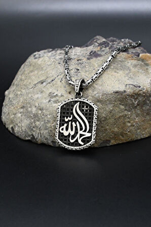 hamd olsun Arapça Yazlı 925 Ayar Gümüş Kolye Kral Zincir 2Mm 902426
