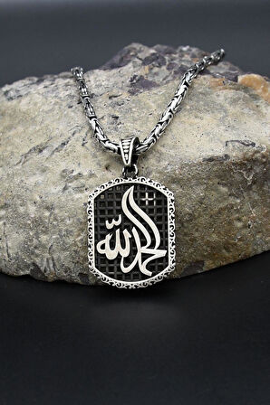 hamd olsun Arapça Yazlı 925 Ayar Gümüş Kolye Kral Zincir 2Mm 902426