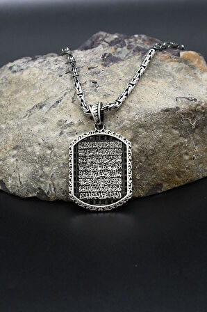 Ayetel Kürsi Yazılı 925 Ayar Gümüş Kolye Kral Zincir 2Mm 902428