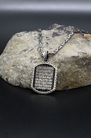 Ayetel Kürsi Yazılı 925 Ayar Gümüş Kolye Kral Zincir 2Mm 902428