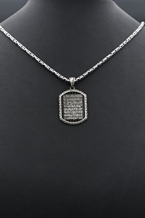 Ayetel Kürsi Yazılı 925 Ayar Gümüş Kolye Kral Zincir 2Mm 902428