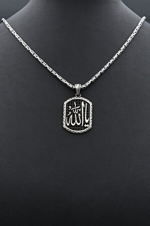 Ya Allah Yazılı 925 Ayar Gümüş Kolye Kral Zincir 2Mm 902429