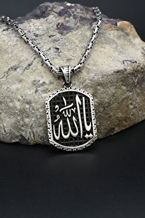 Ya Allah Yazılı 925 Ayar Gümüş Kolye Kral Zincir 2Mm 902429