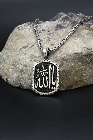 Ya Allah Yazılı 925 Ayar Gümüş Kolye Kral Zincir 2Mm 902429