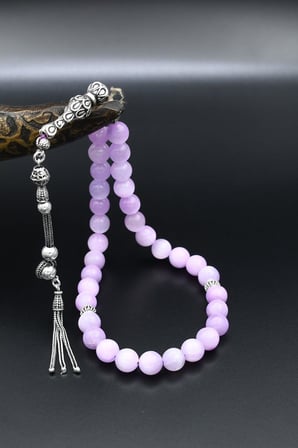 Doğal Selenit Taşlı 33'lük Tesbih 925 Ayar Gümüş Püsküllü 8mm Küre Kesim 902452