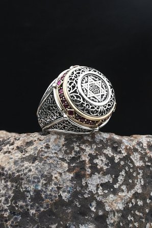 Hz. Süleyman Mührü 925 Ayar Gümüş Yüzük Telkari El İşi 902633