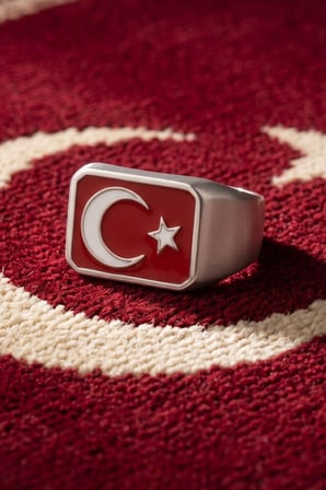 Ay Yıldızlı - Ay Yıldız 925 Ayar Gümüş Erkek Yüzük Mineli 902756