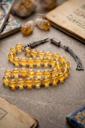 Doğal Sitrin Taşlı Tesbih 925 Ayar Gümüş Püsküllü 10mm Küre Kesim 902766