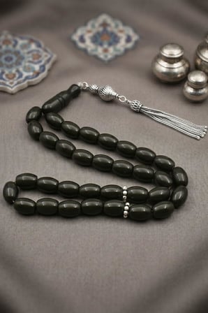 Sıkma Kehribar Taşlı Tesbih 925 Ayar Gümüş Püsküllü 902781